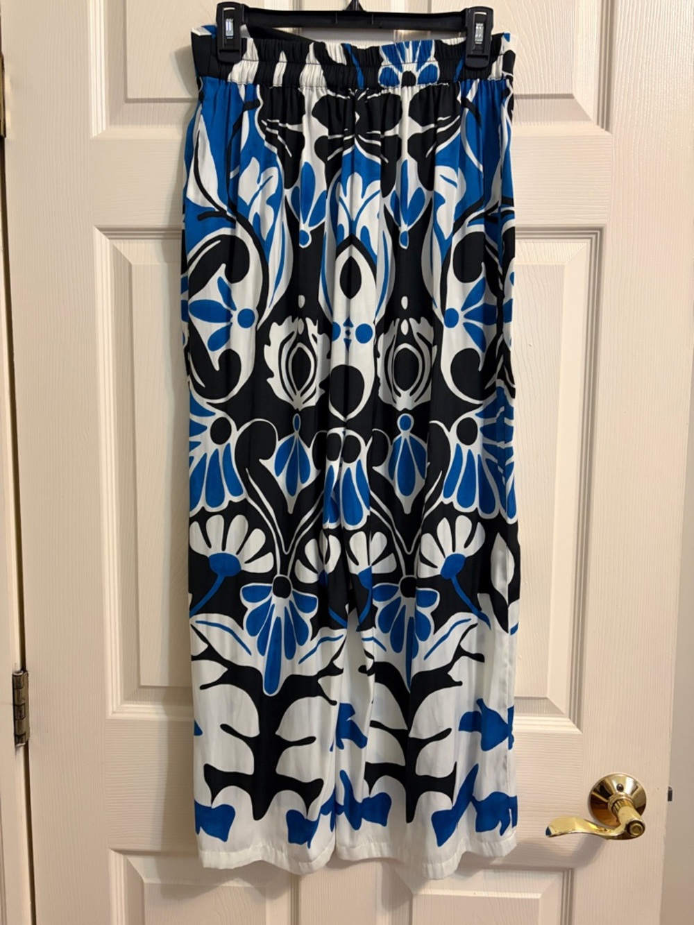 RACHEL Rachel Roy Black White & Blue Printed Pants